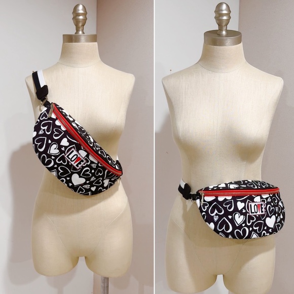 Brighton Endless Love Belt Bag Black White Hearts Crossbody Fanny Pack - Picture 3 of 6